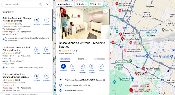 google maps con profili attivita medici chirurghi